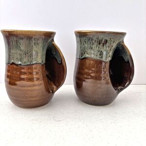 Neher Pottery Hand Warmer Coffee Tea Mug 2012 Signed Clay Motion Studios Set2